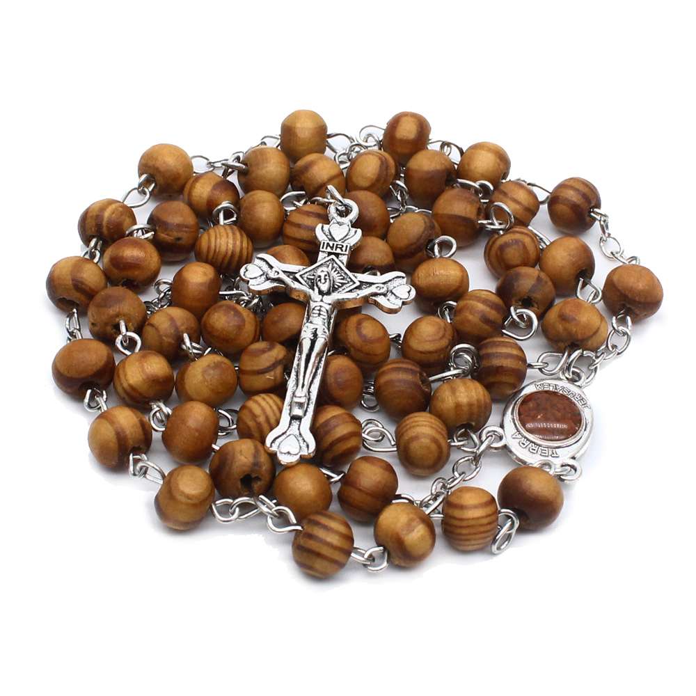 Handcrafted scimitar beads necklace wooden beads cross religion Christian Catholic ornaments beads