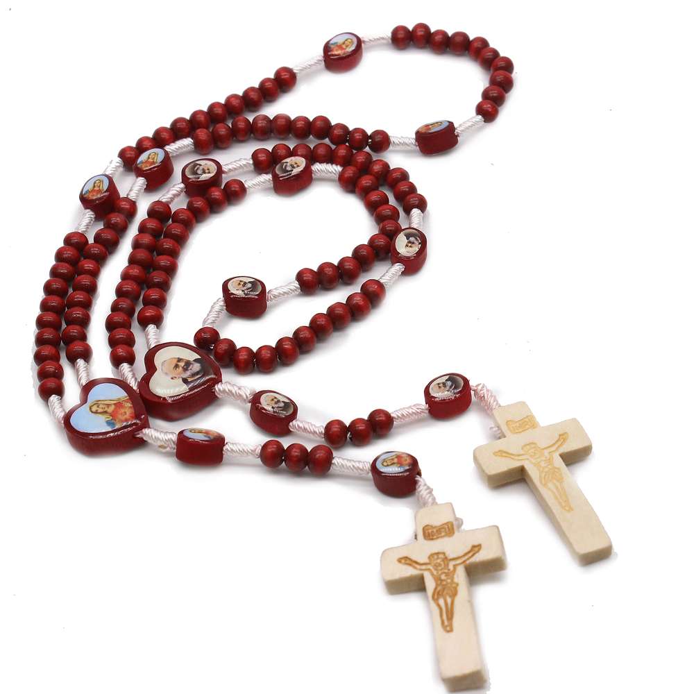Father Mary wine rosewood beads hand-woven rosary necklace cross religious Catholic ornaments holding rosary beads