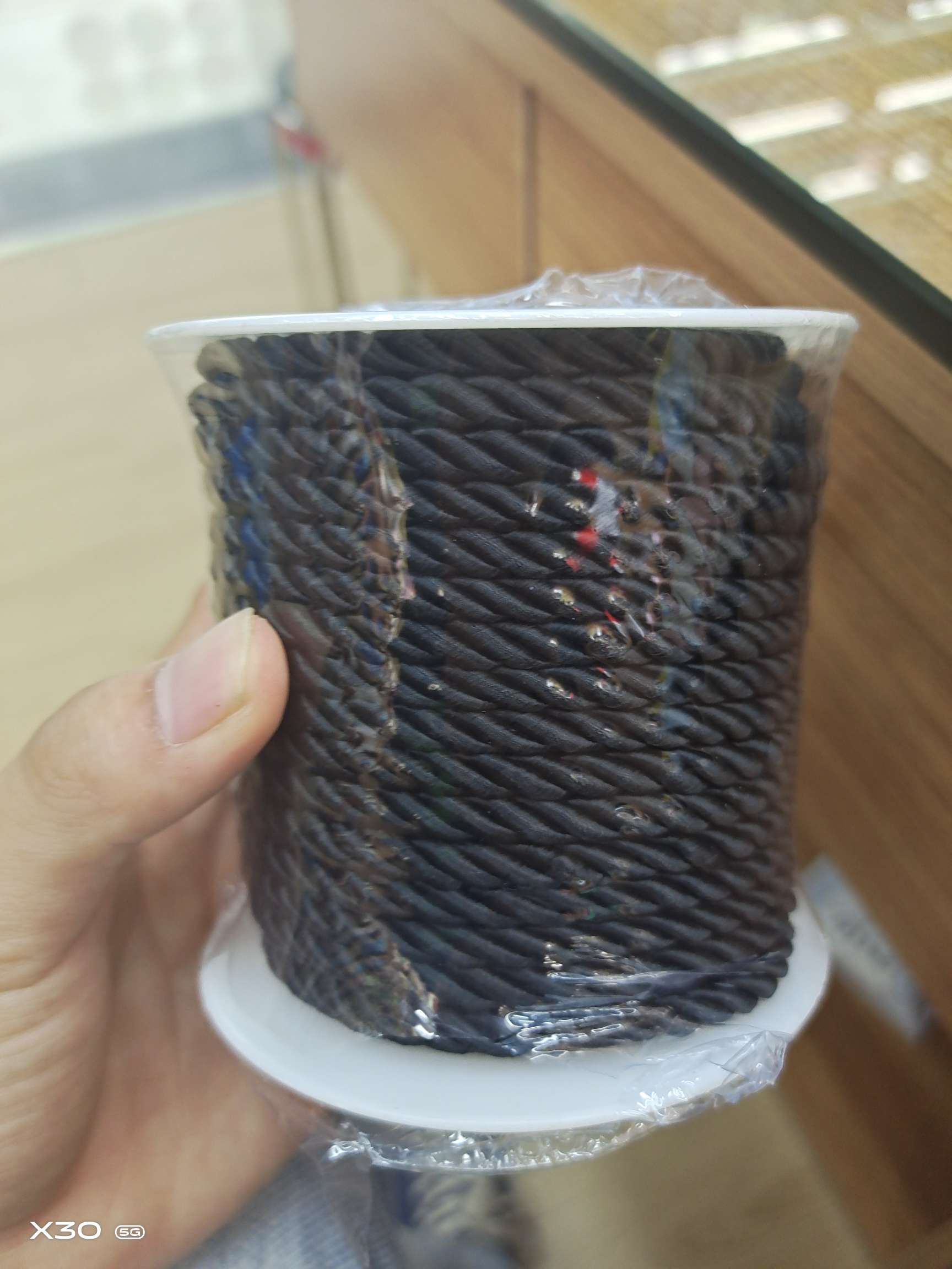 5mm cylindrical black three-strand polyester rope for clothing accessories, 30 meters per cylinder