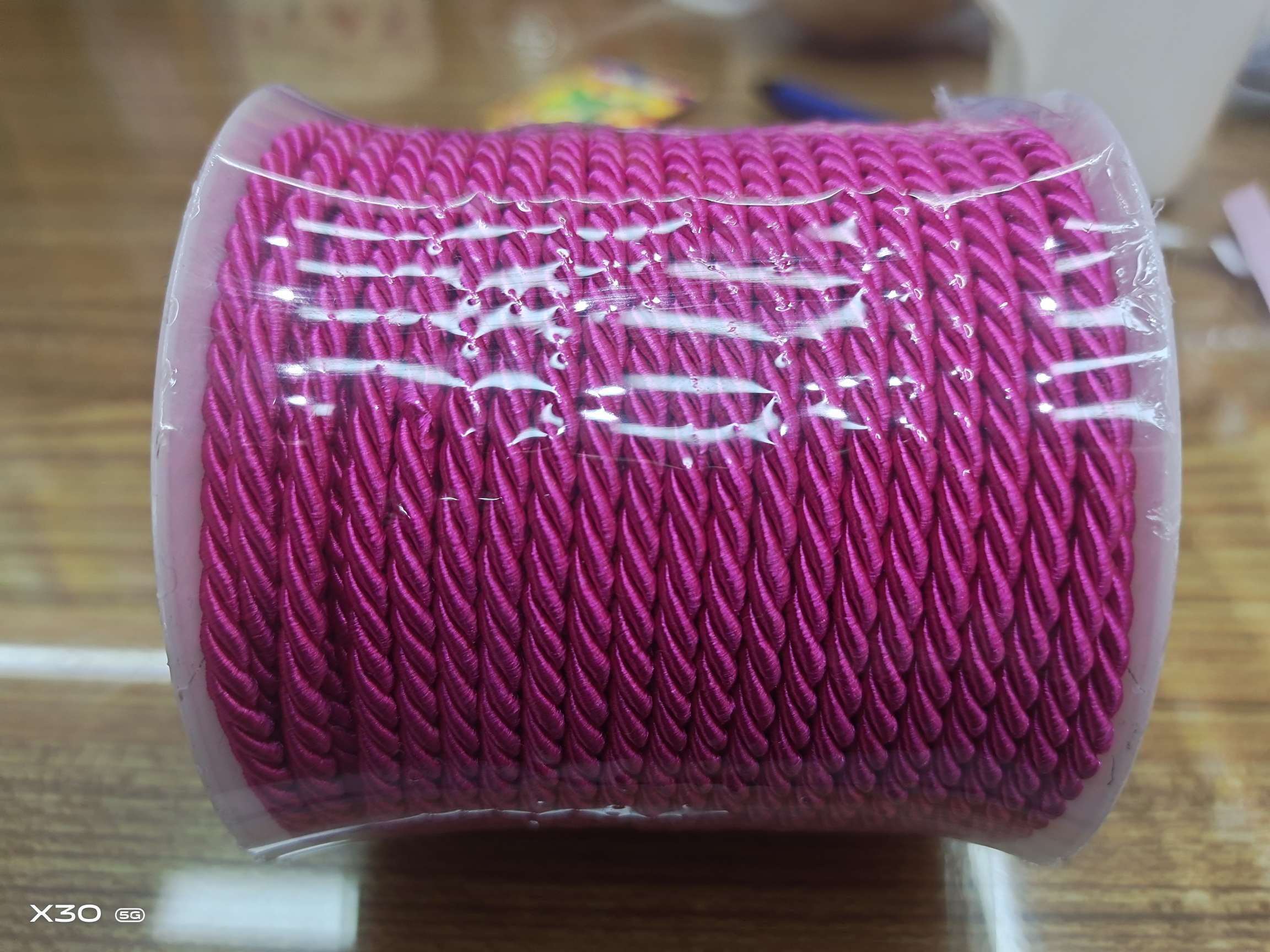 3mm rose red polyester three-strand rope, garment accessory rope and decorative rope