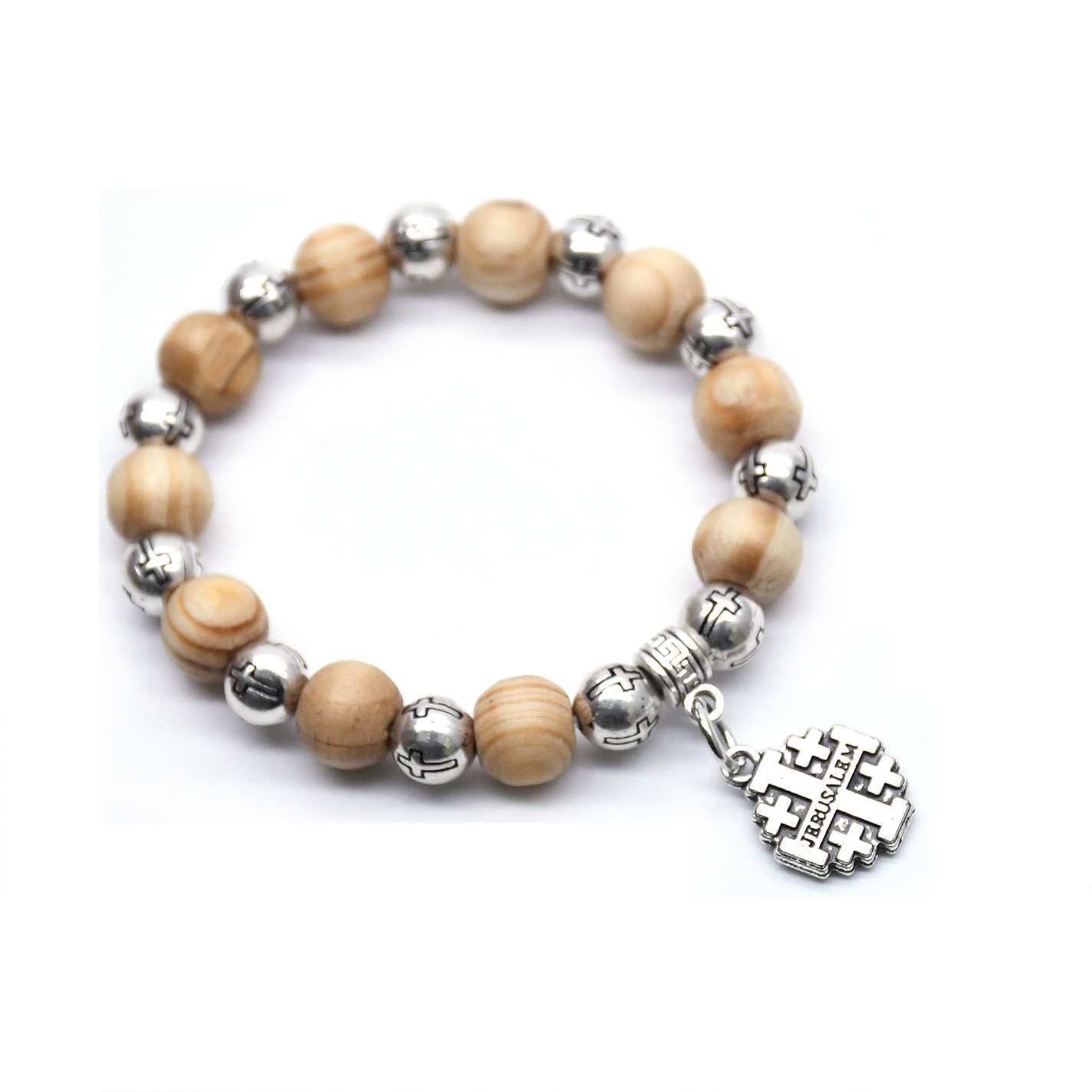 Pine wood Beads, cross beads, Virgin Mary cross bracelet, Beads Brecelet Specification image