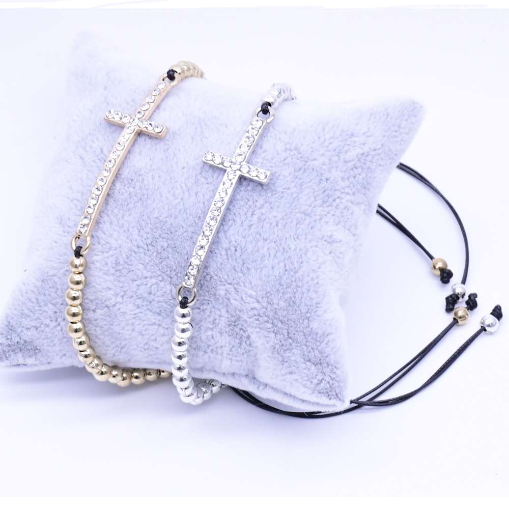 Metal bead gold and silver hand - made rope full of diamond cross bracelet thumbnail