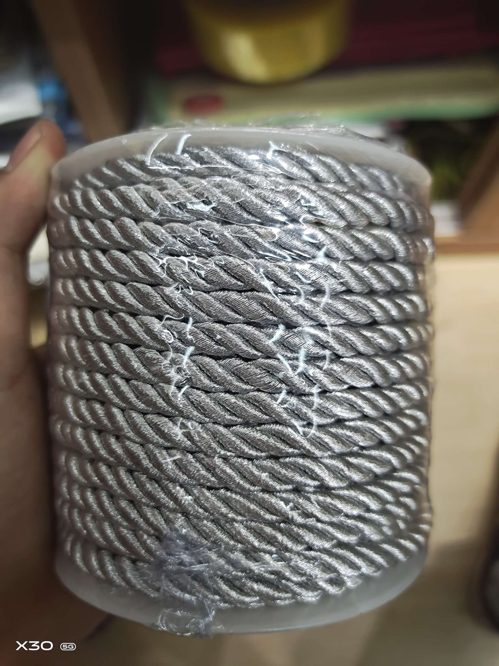 6mm silver wire polyester three-strand rope, clothing accessory rope and decorative rope