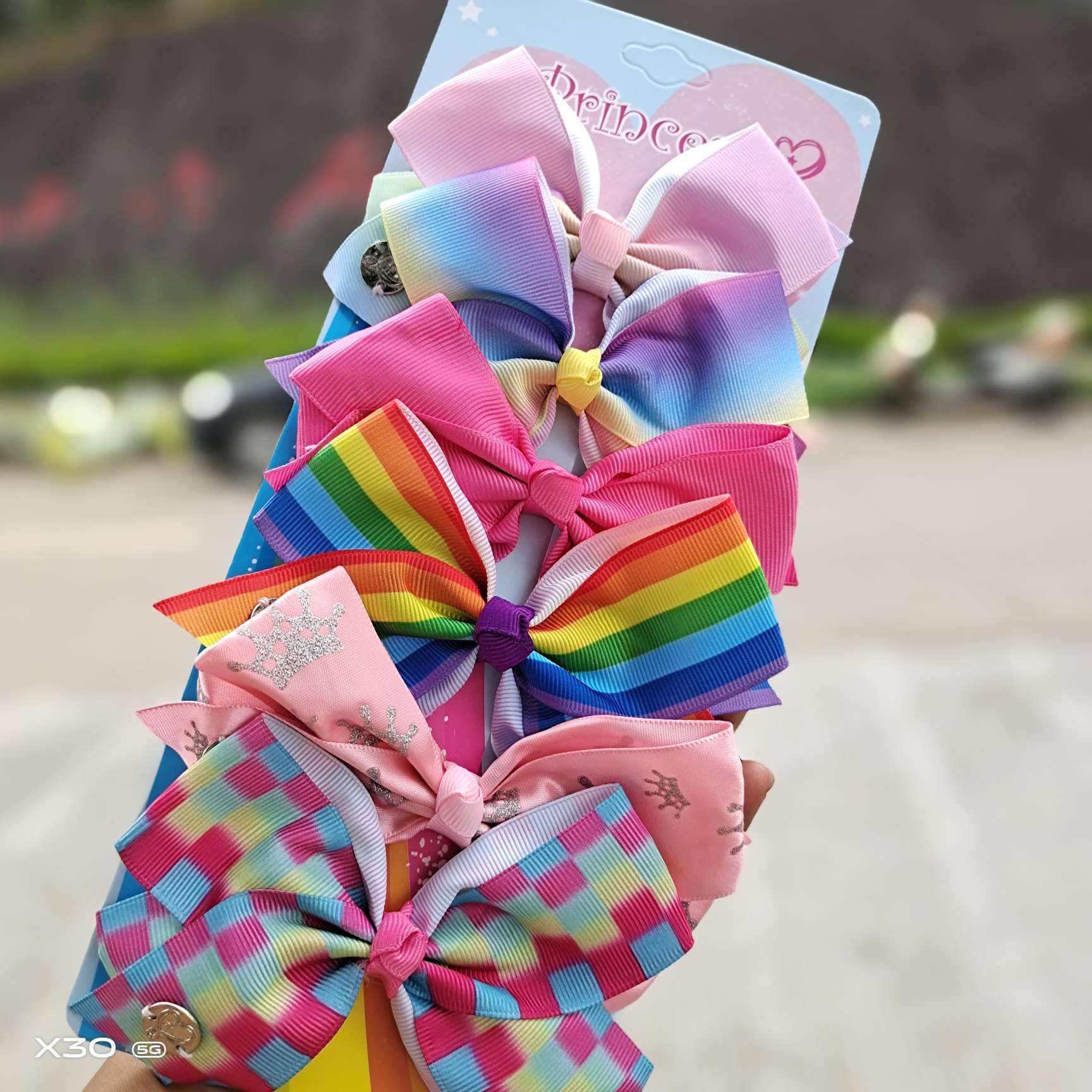 American hot style jojo bow hairpin set rainbow bow with 6 colors and one card for children hairpin baby headpiece thumbnail