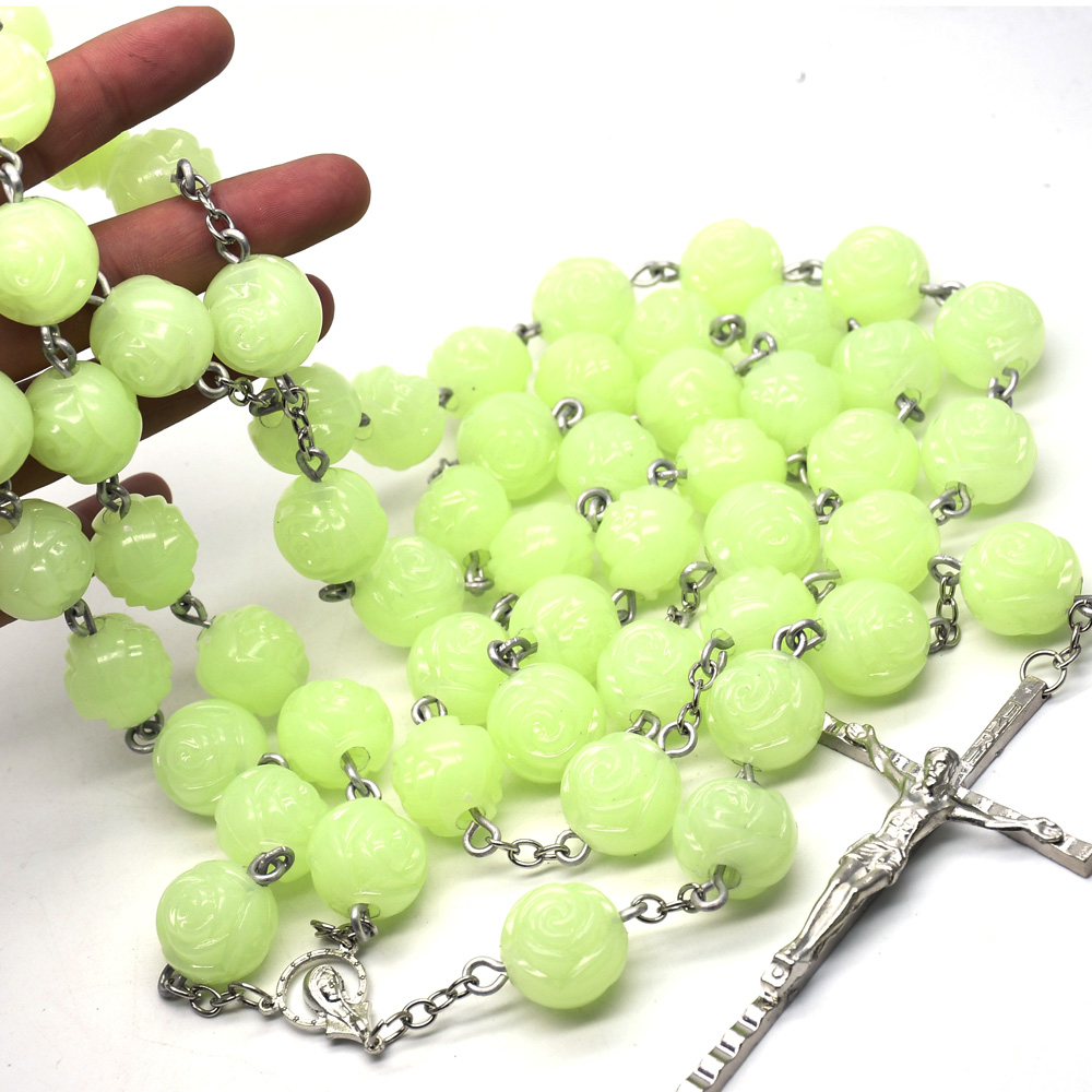 20mm luminous luminous Rosary necklace hanging wall decoration cross Specification image