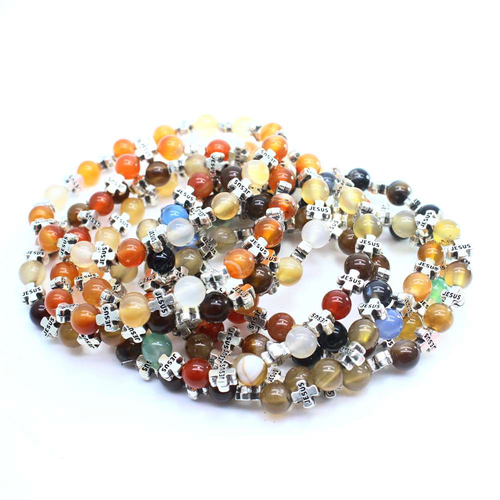 Natural stone agate bracelet Christ Jesus Cross bracelet Beads Brecelet