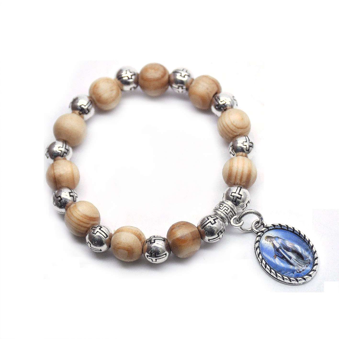 Pine wood Beads, cross beads, Virgin Mary cross bracelet, Beads Brecelet undefined