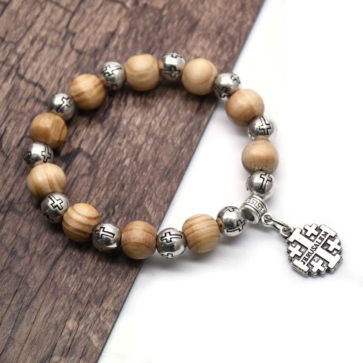 Pine wood Beads, cross beads, Virgin Mary cross bracelet, Beads Brecelet Application Scenario