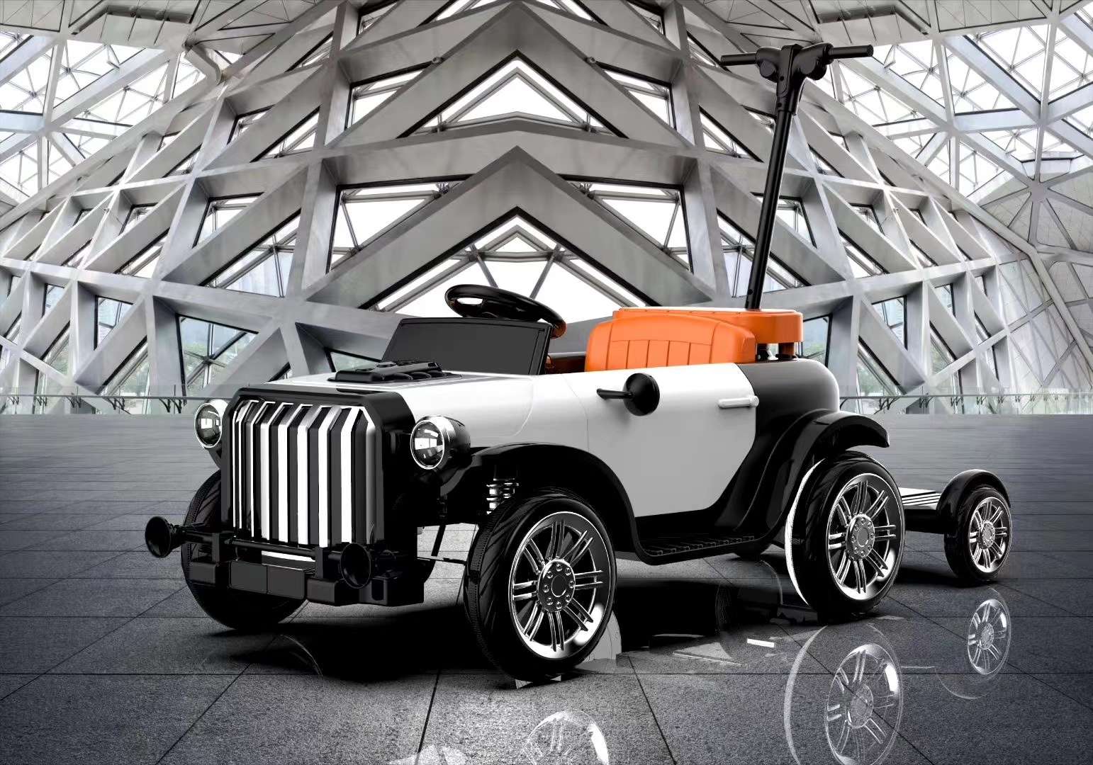 A child pushes a toy car details Picture