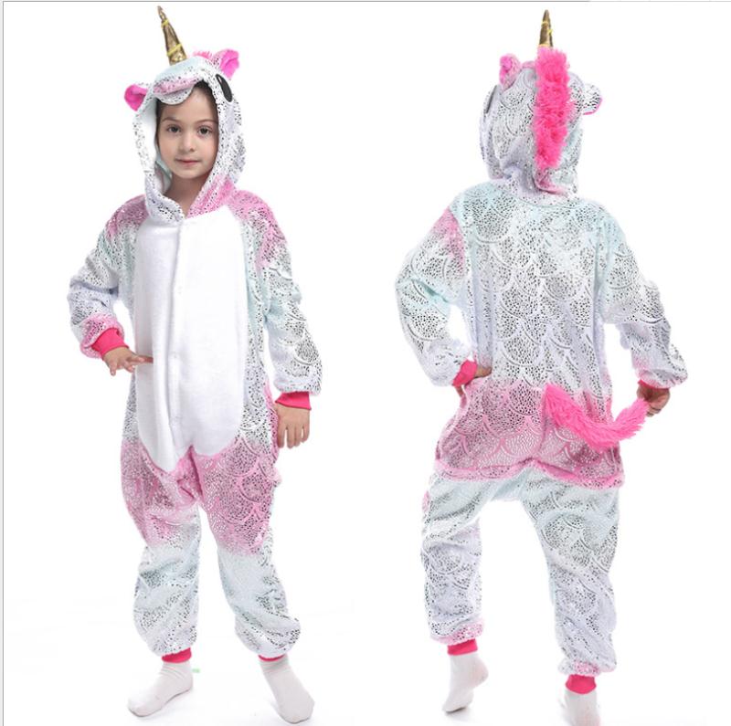 2020新款烫金美人鱼法兰绒连体卡通动物睡衣