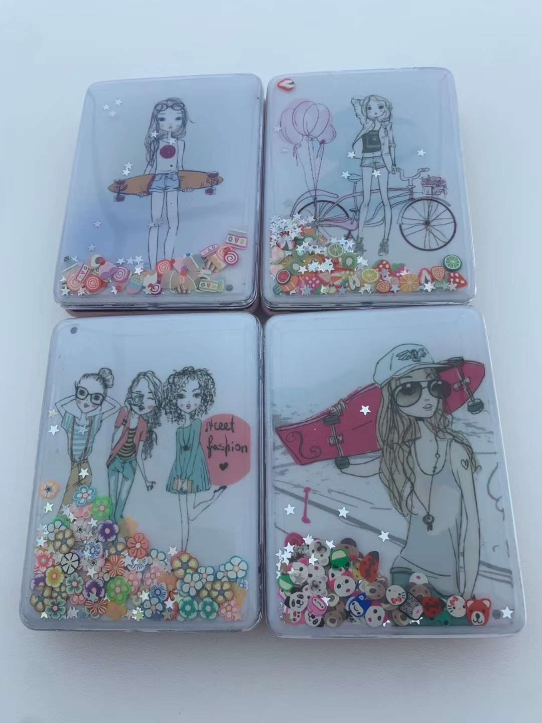 时尚流沙款式女孩系列印花双面折叠便携化妆镜