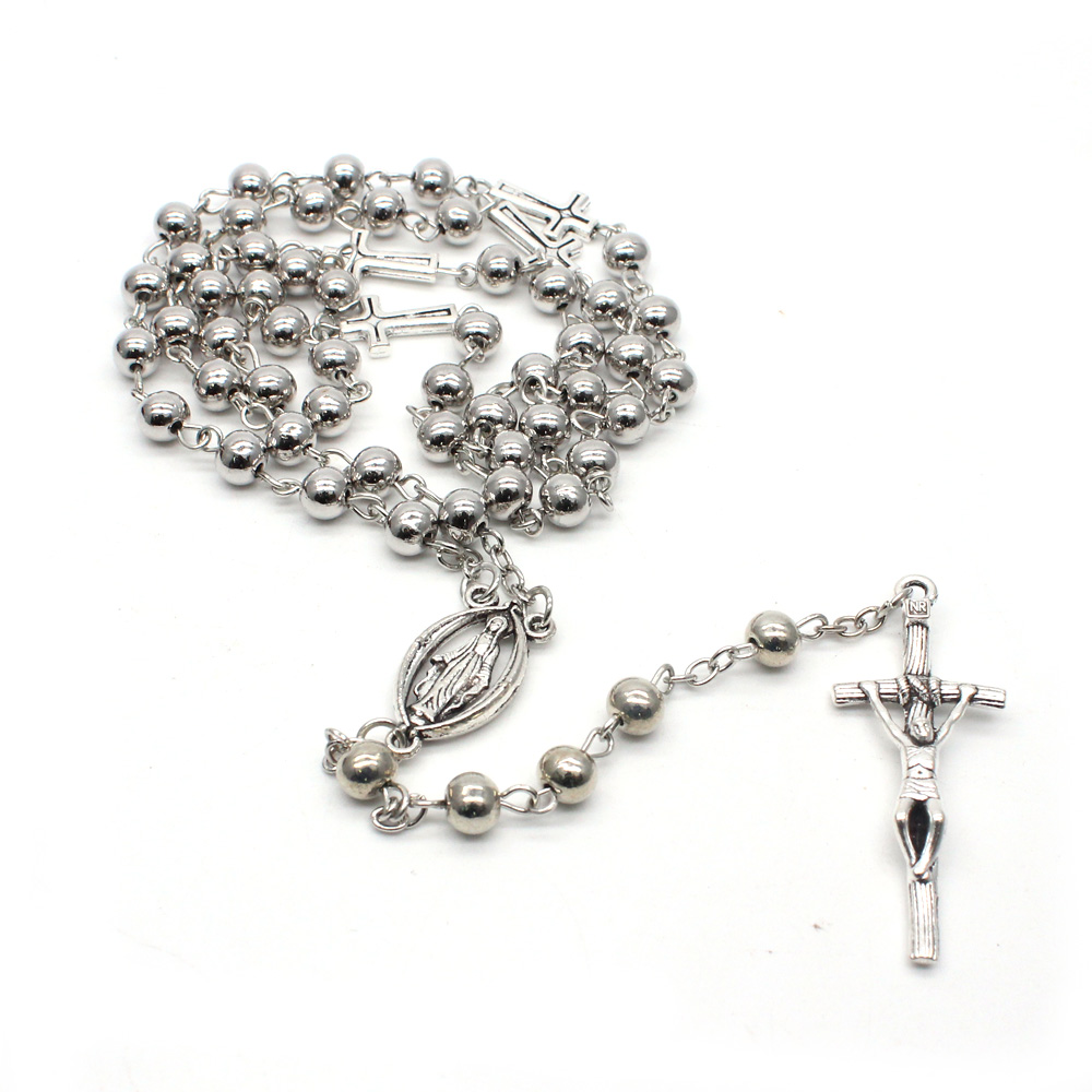 Metal five end rosary beads necklace cross prayer beads God's saints pray for holy objects beads gifts gifts thumbnail