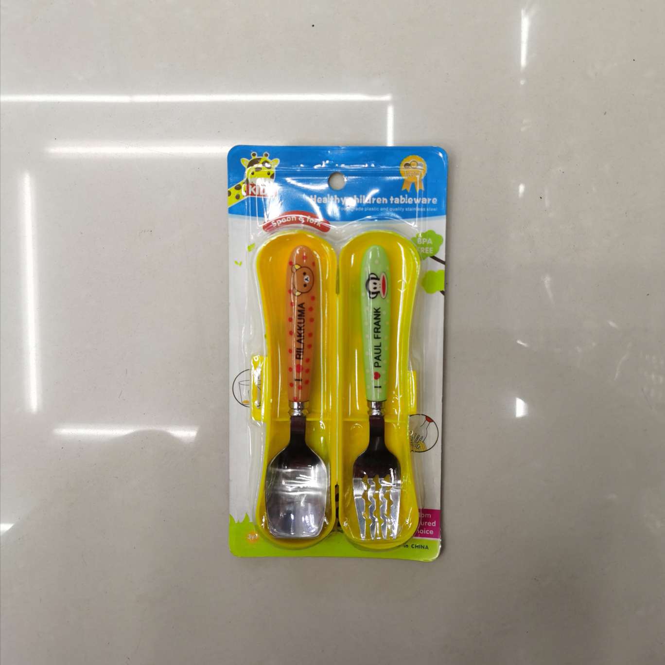 A70 1.5mm hand-thrown cartoon imitation porcelain handle fork + spoon cartoon box details Picture