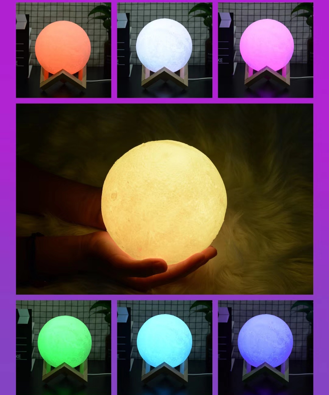 Hot style 15cm moon lamp clap colorful night lights romantic valentine's day moon lamp thumbnail