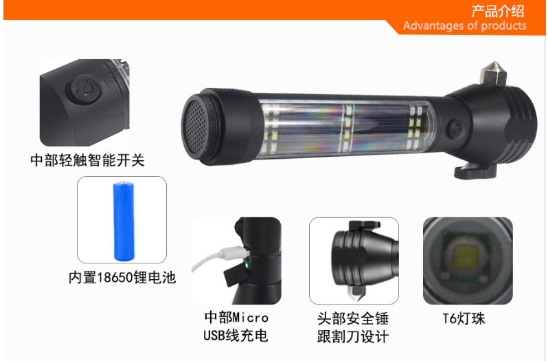 A best-selling solar-powered rechargeable flashlight and a multi-functional car flashlight Specification image