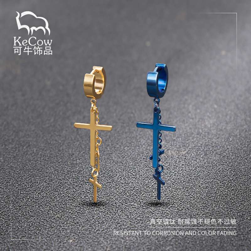 Changsheng Jewelry features three cross-shaped titanium steel ear buckles with unique tassels Specification image