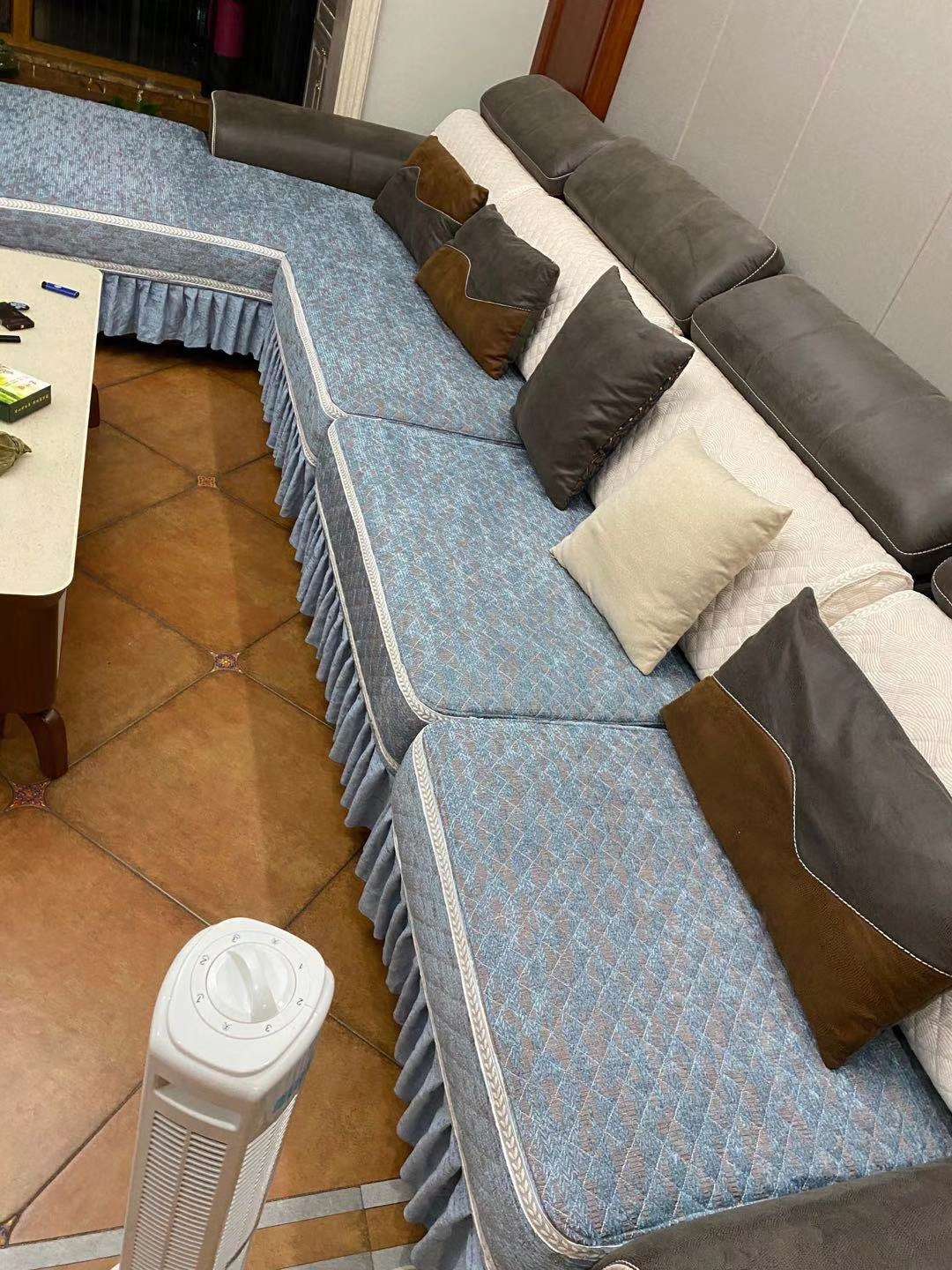 彩虹桥兰色沙发垫沙发布艺沙发垫配套雪尼尔意大利绒荷兰绒私人订制全包半包细节图