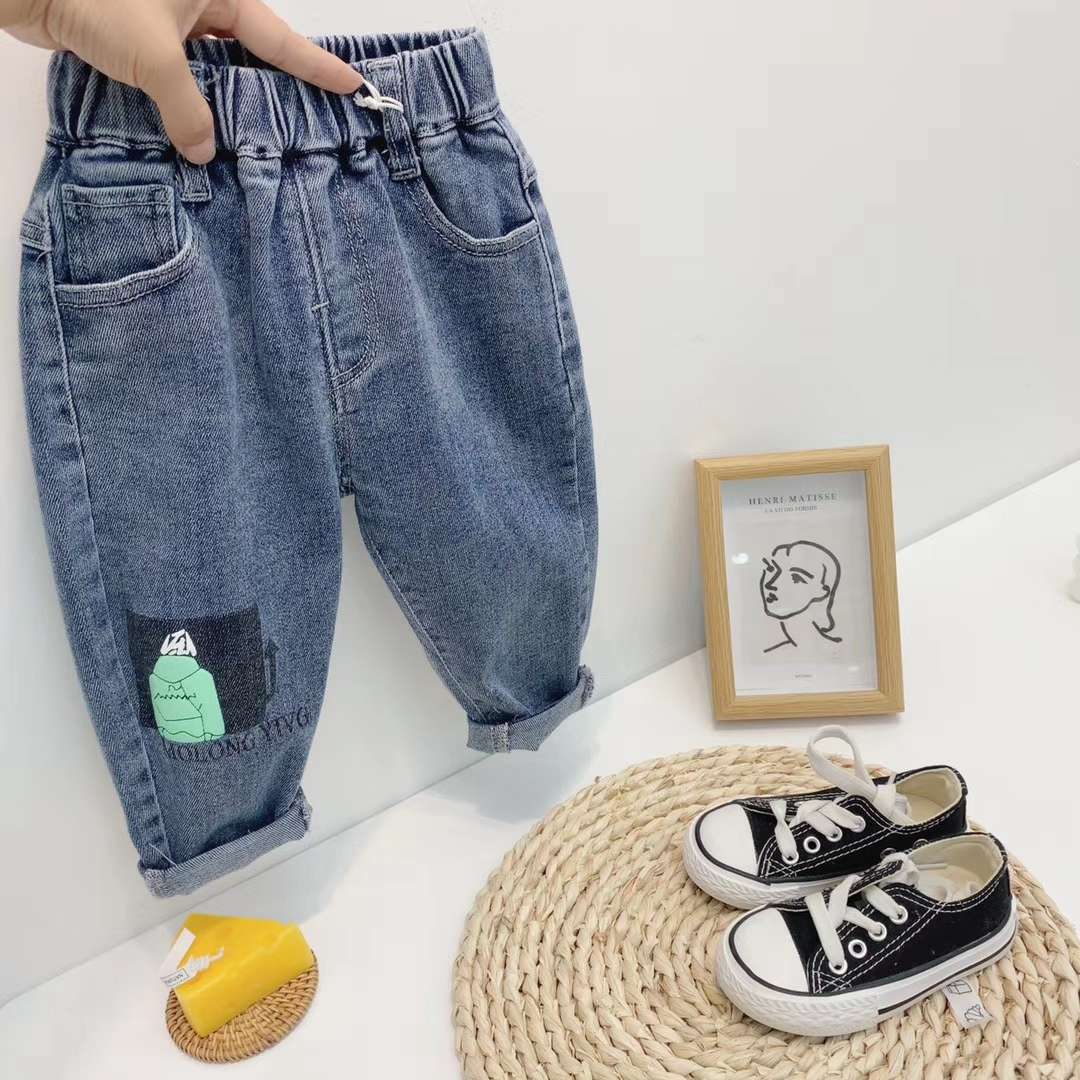 卡通人物图像印花水洗牛仔裤