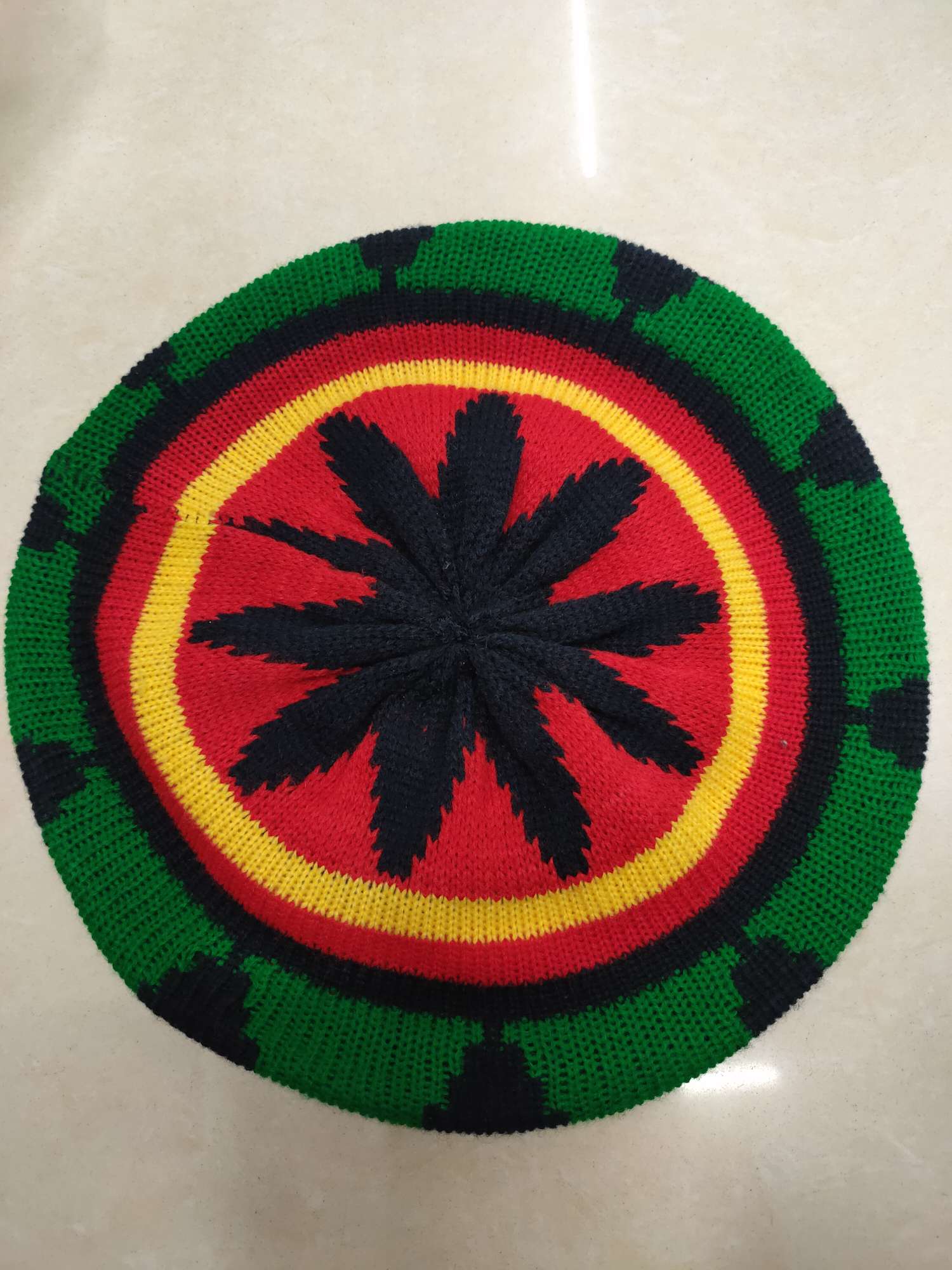 European and American festival hats Black green yellow red Black hat octagonal striped watermelon hat knitted Jamaica thumbnail