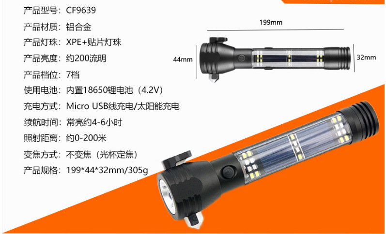A best-selling solar-powered rechargeable flashlight and a multi-functional car flashlight details Picture