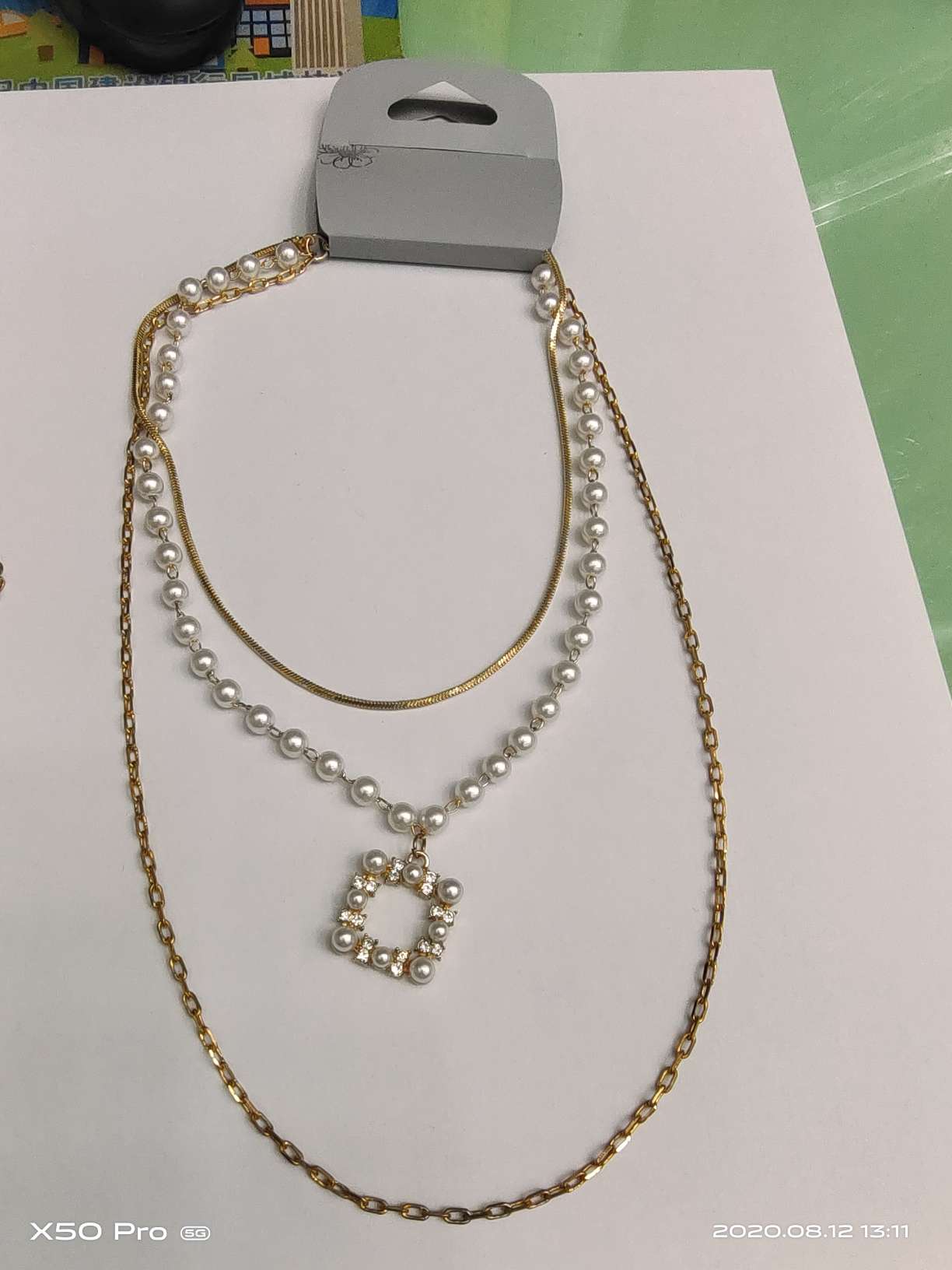 Fashion trend sports leisure three-layer square pendant necklace -1982 million Yuan
