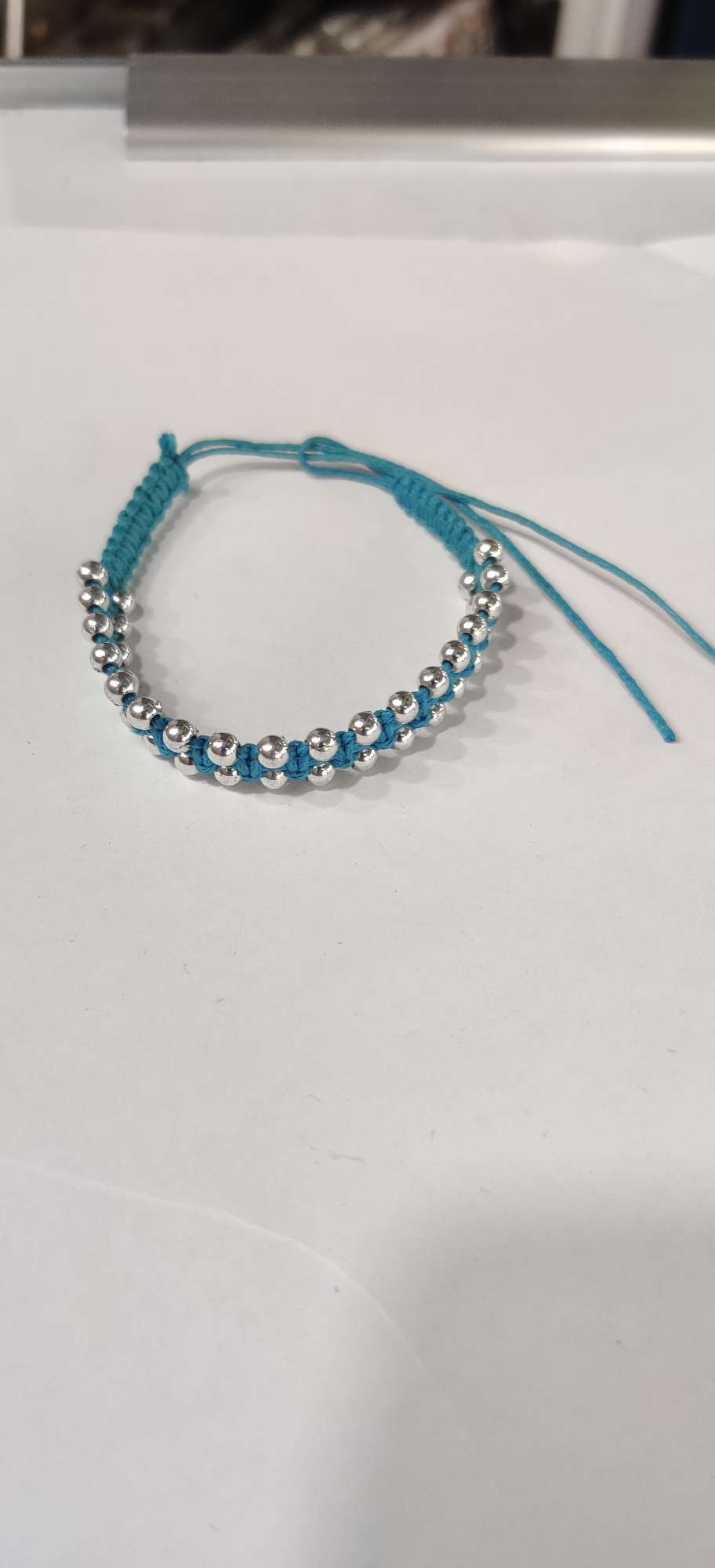 Double row silver bead flat tie bracelet thumbnail
