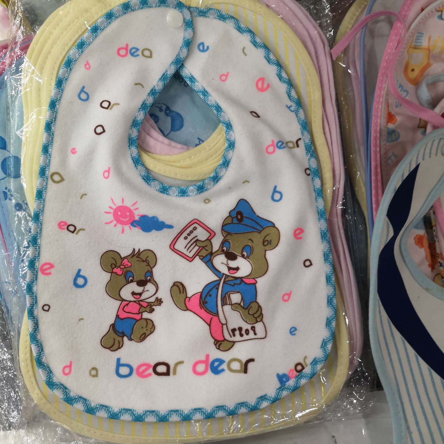 Baby cotton lacing bear drool towel baby organic colored cotton bib for newborns waterproof anti-vomit milk bib rice bag thumbnail