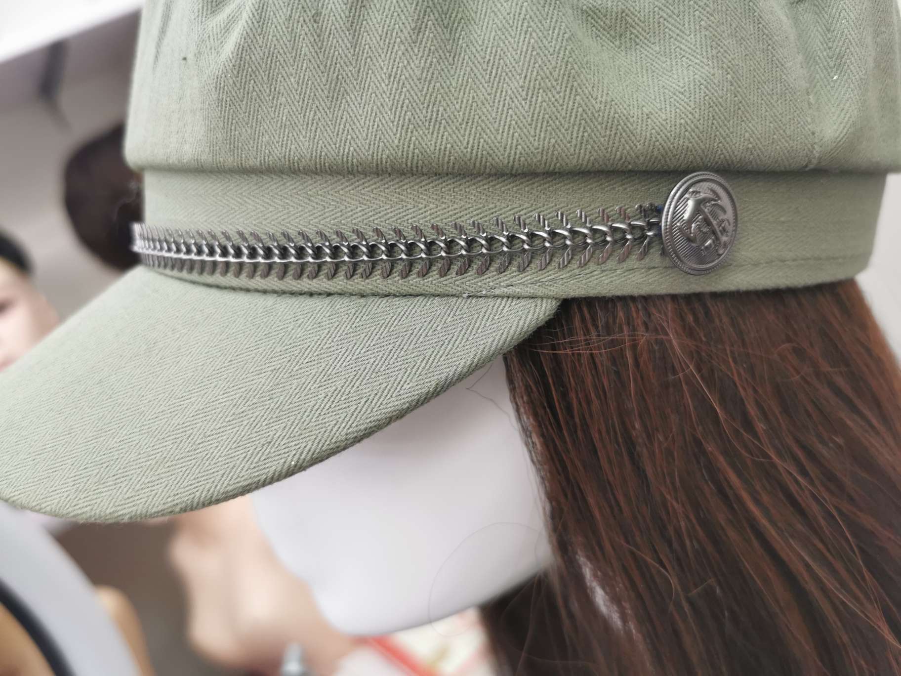 All-matte silk hat wig, popular matcha octagonal hat, brown curly style details Picture
