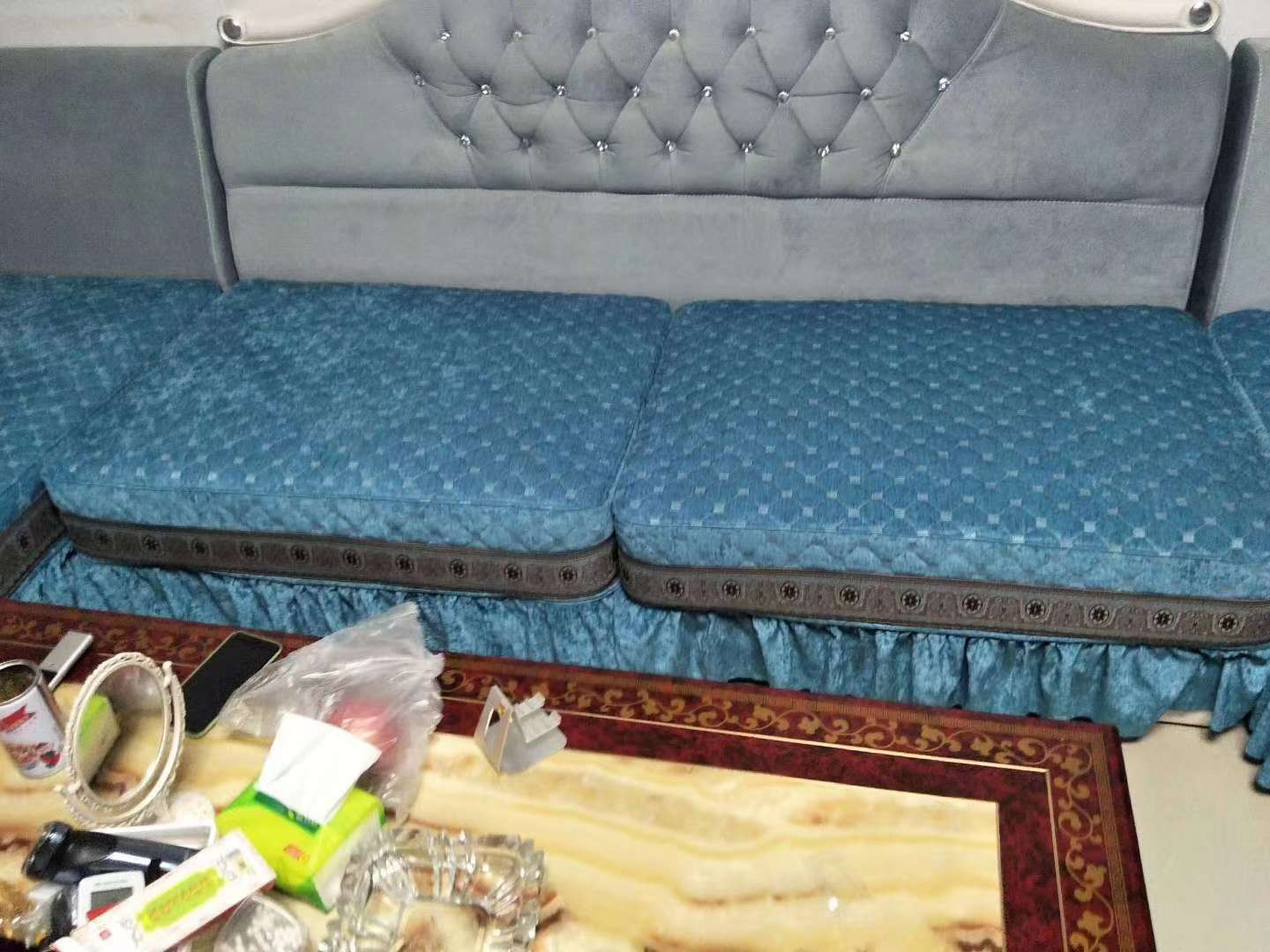 彩虹桥兰色沙发垫沙发布艺沙发垫配套雪尼尔意大利绒荷兰绒私人订制全包半包产品图