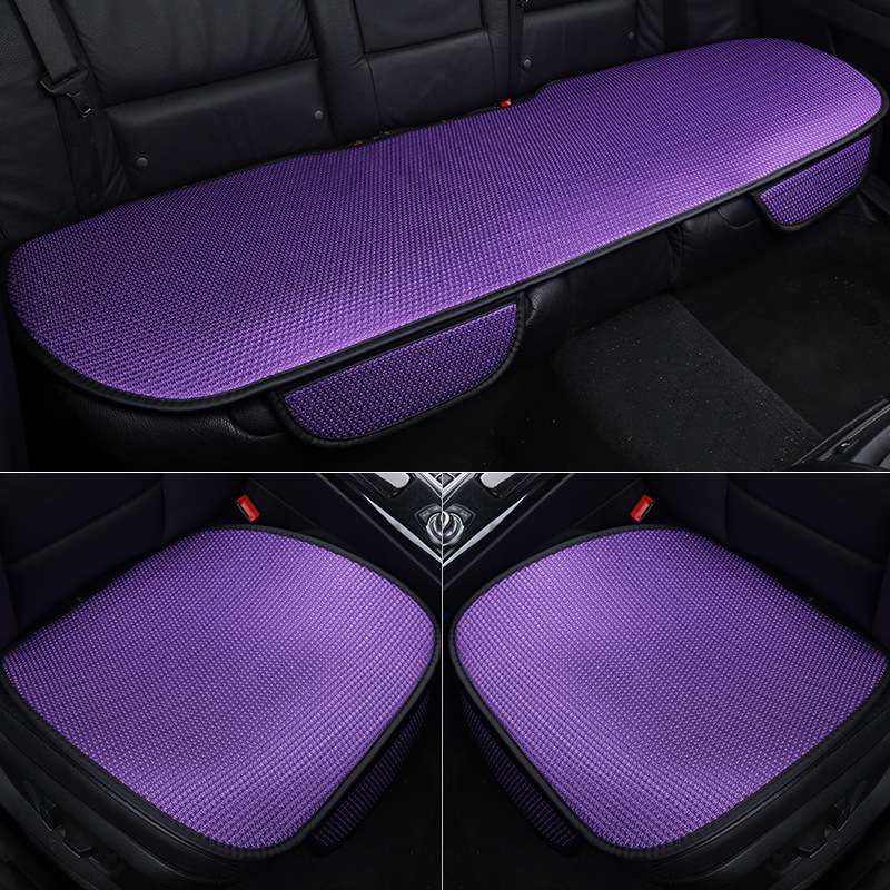 汽车坐垫单片无靠背四季通用全包免绑车垫夏季冰丝座垫三件套防滑 紫色