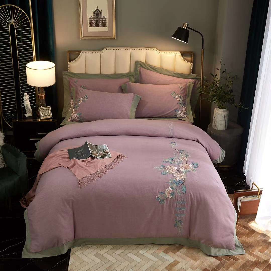 Flowers Bloom All Over the Courtyard - Purple Pure Cotton Four-piece Set
