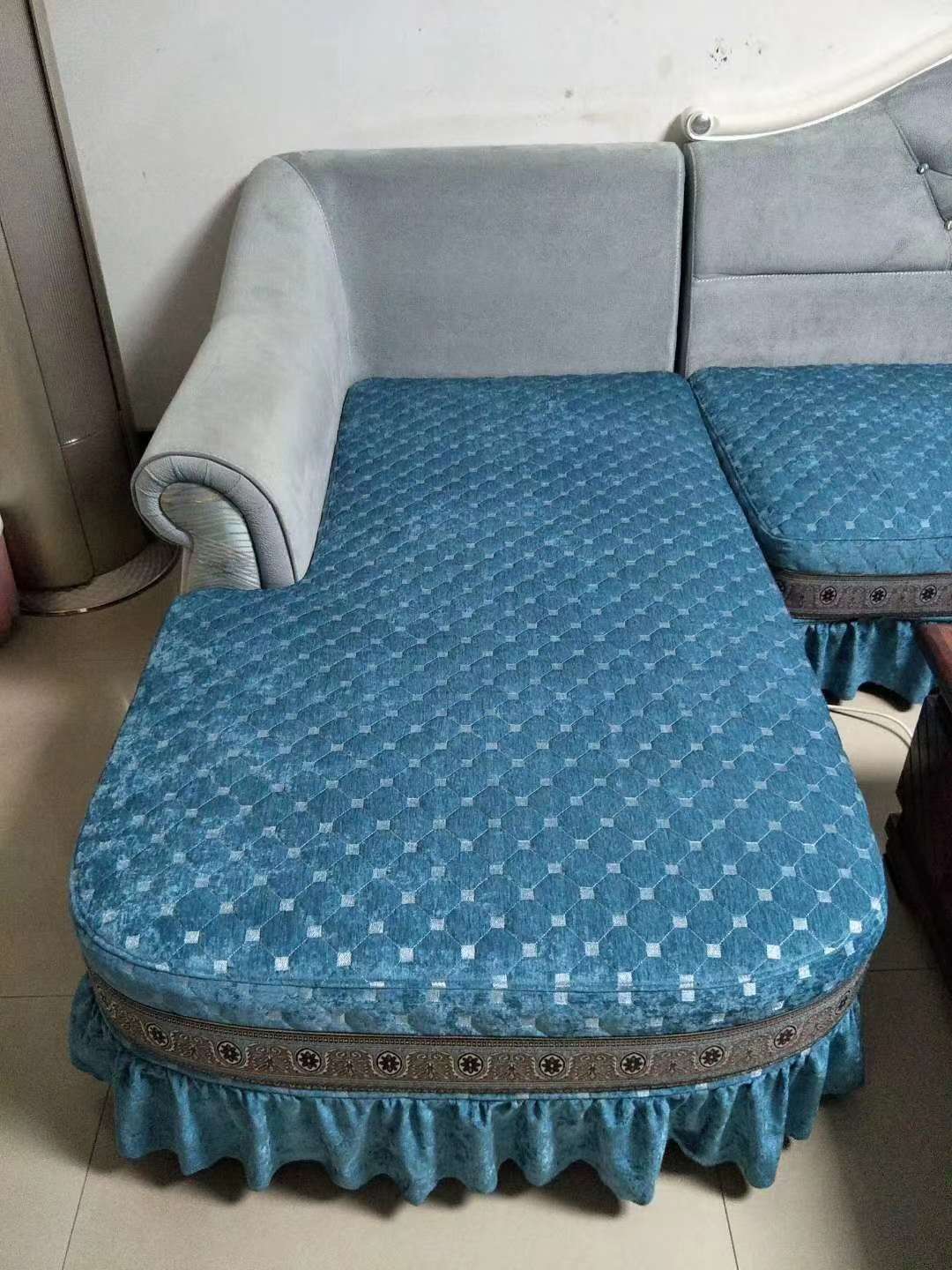 彩虹桥兰色沙发垫沙发布艺沙发垫配套雪尼尔意大利绒荷兰绒私人订制全包半包详情图9