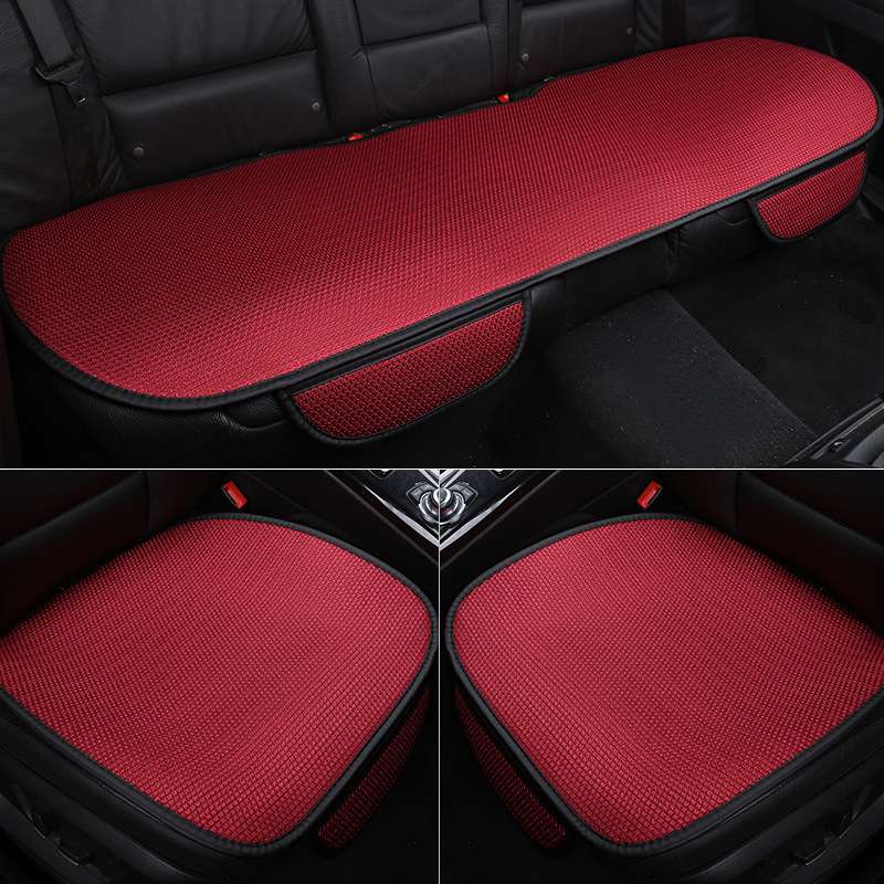 汽车坐垫单片无靠背四季通用全包免绑车垫夏季冰丝座垫三件套防滑 红