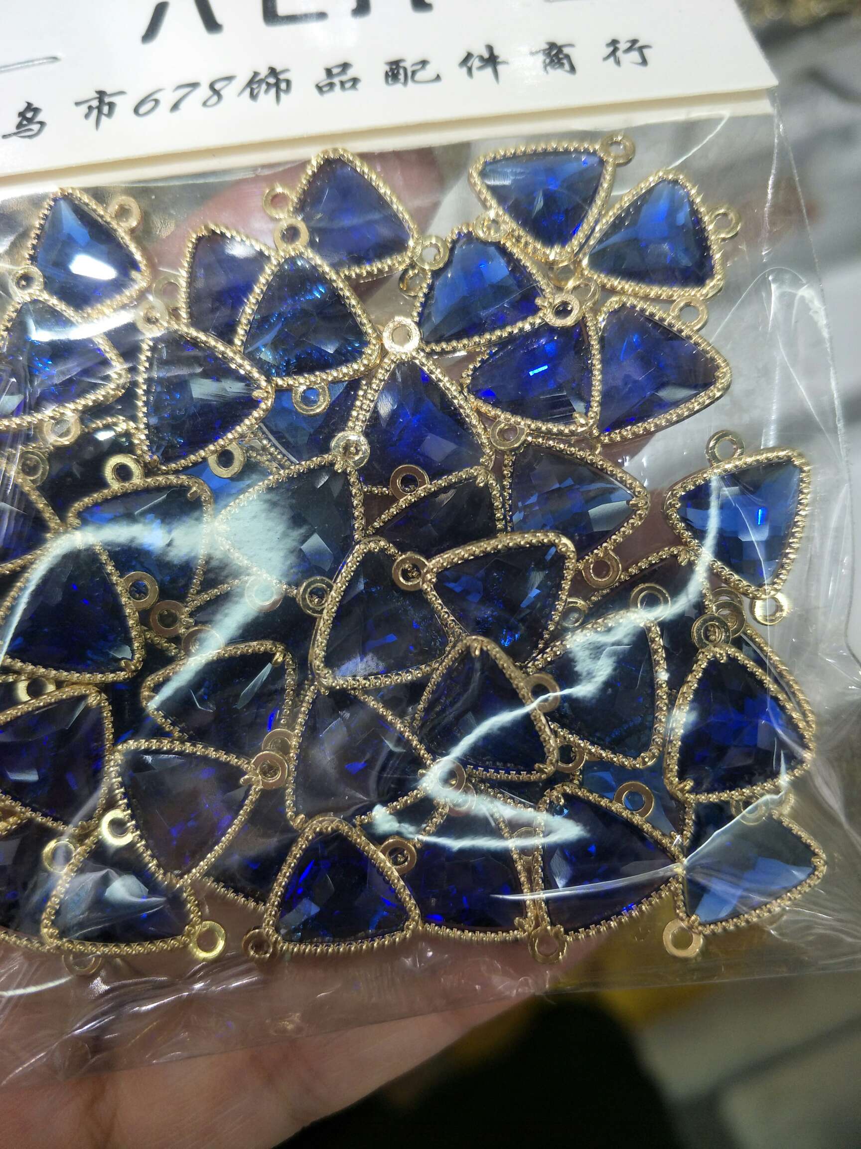 10MM三角双吊电泳保色KC金，欧式手链耳环吊坠饰品配件