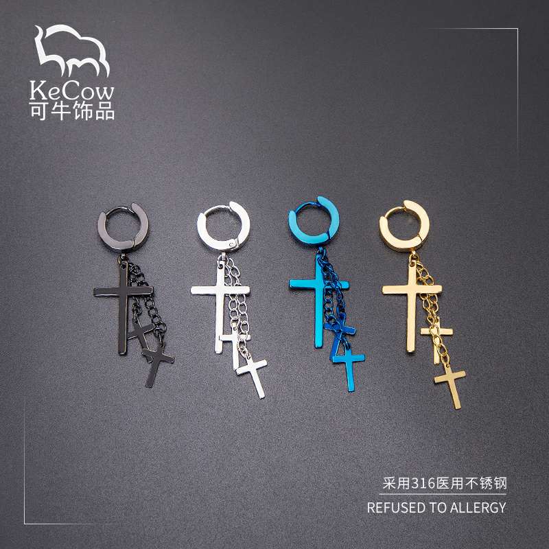 Changsheng Jewelry features three cross-shaped titanium steel ear buckles with unique tassels details Picture
