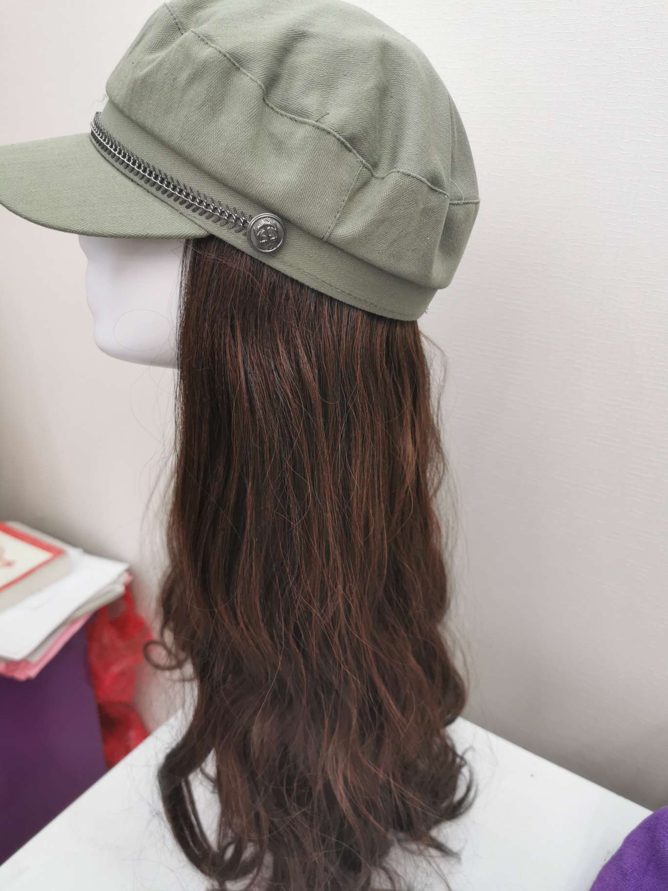 All-matte silk hat wig, popular matcha octagonal hat, brown curly style undefined