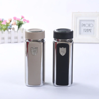 Creative and fashionable steel ring leather and stainless steel portable thermos cup office straight water cup custom thumbnail