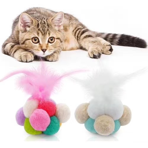 宠物猫玩具球套装七彩手工铃铛弹力球耐玩玩具球分大中小三个规格型号！详情图7