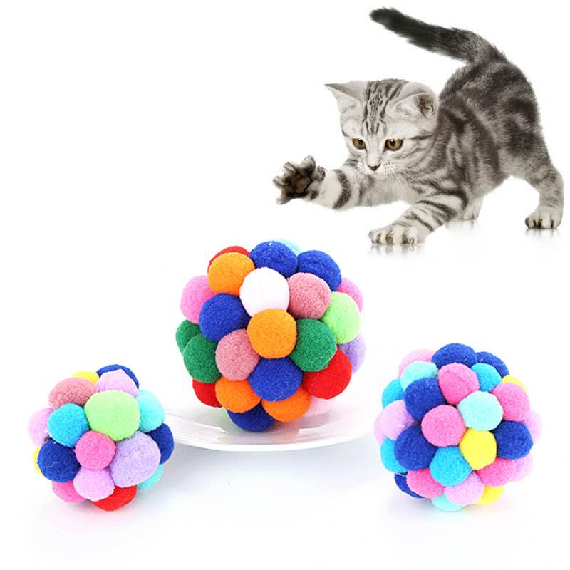 宠物猫玩具球套装七彩手工铃铛弹力球耐玩玩具球分大中小三个规格型号！详情图6