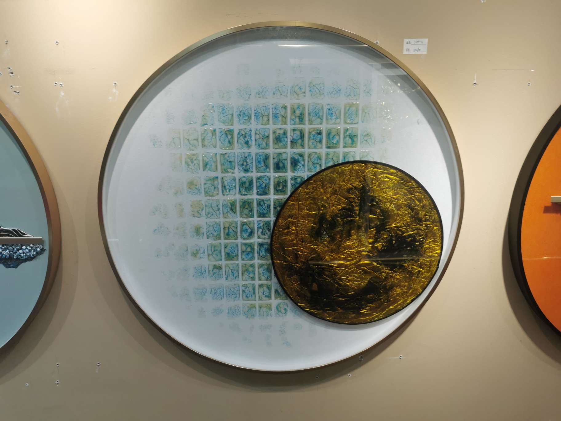 渐变格子现代轻奢餐厅玄关墙画抽象金色简约创意六边形新房客厅走廊装饰画