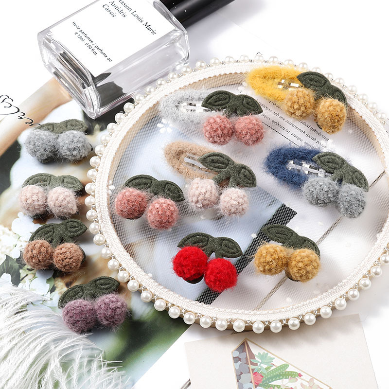 秋冬可爱毛球毛毡布樱桃diy手工制作发绳发夹子发箍头饰材料配件细节图