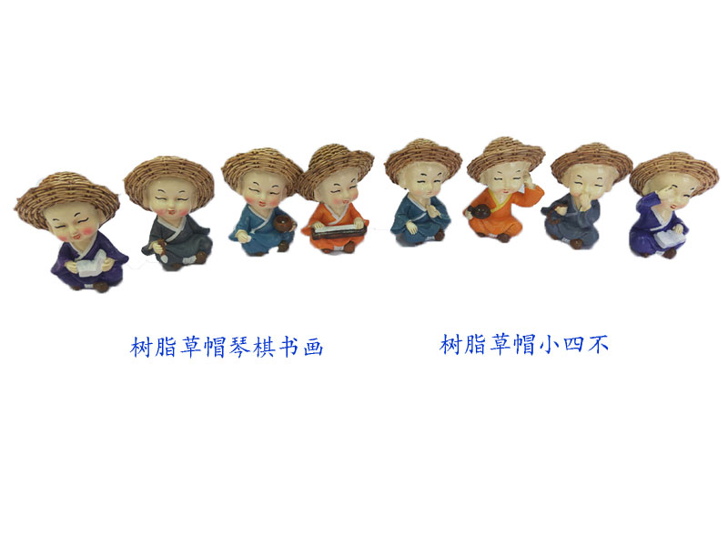Straw hat, little monk, Four-Not-monk, handicrafts, ornaments, car decorations, bonsai, landscape small accessories Application Scenario