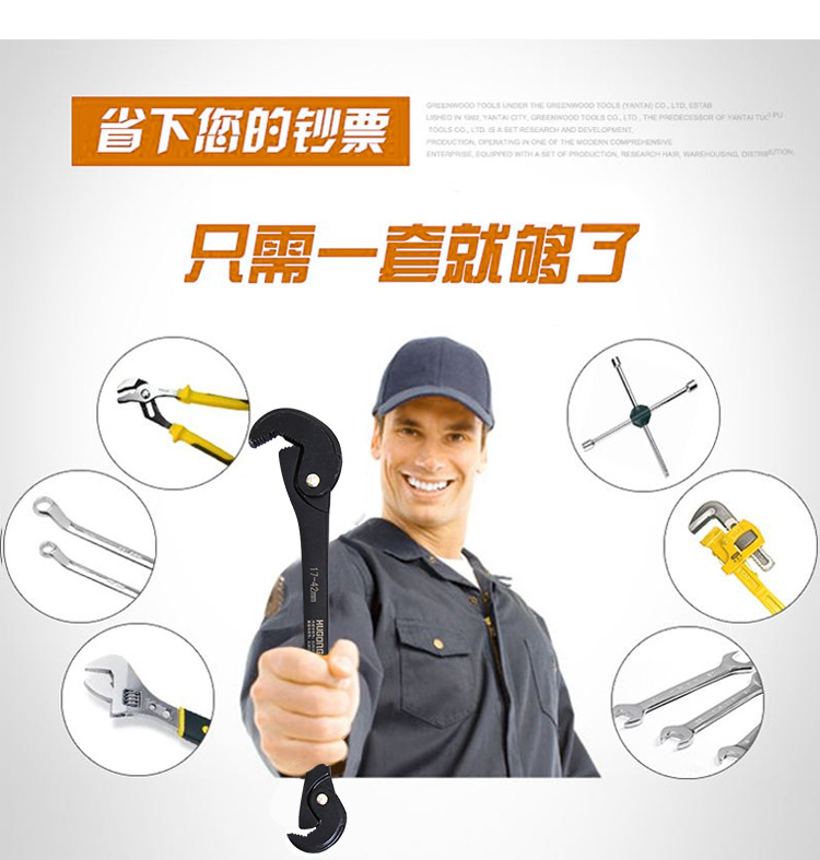 Universal Wrench With Spring Hand Multifunctional Double-Ended Manual Quick Large Opening Ratchet Wrench Auto Repair Tool Set details Picture