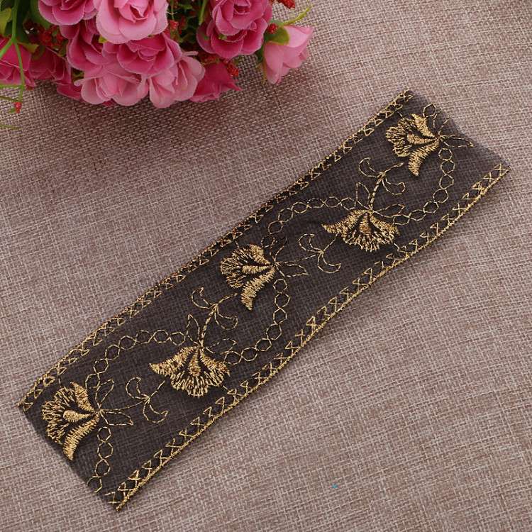 Wanli lace black background wedding fabric gold thread lace Specification image
