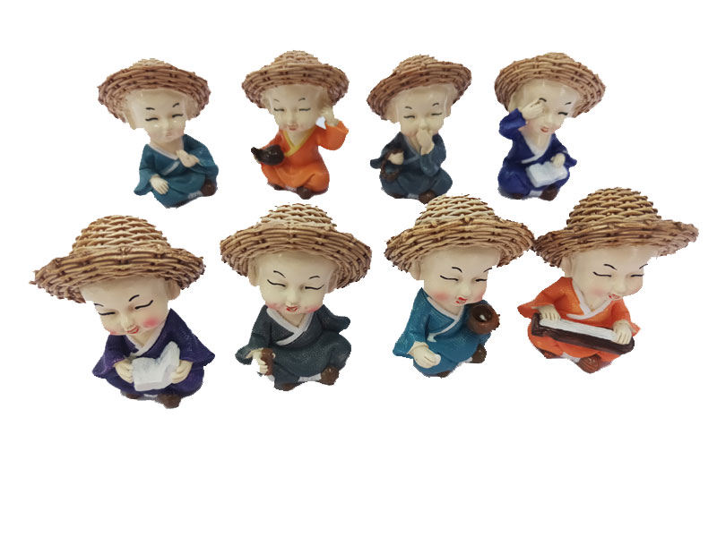 Straw hat, little monk, Four-Not-monk, handicrafts, ornaments, car decorations, bonsai, landscape small accessories Specification image