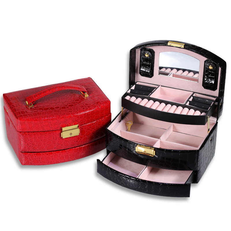 Yiwu Crafts Co., LTD., manufacturers direct crocodile grain large fan-shaped automatic wooden box, jewelry box thumbnail