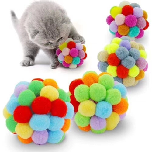 宠物猫玩具球套装七彩手工铃铛弹力球耐玩玩具球分大中小三个规格型号！详情图8