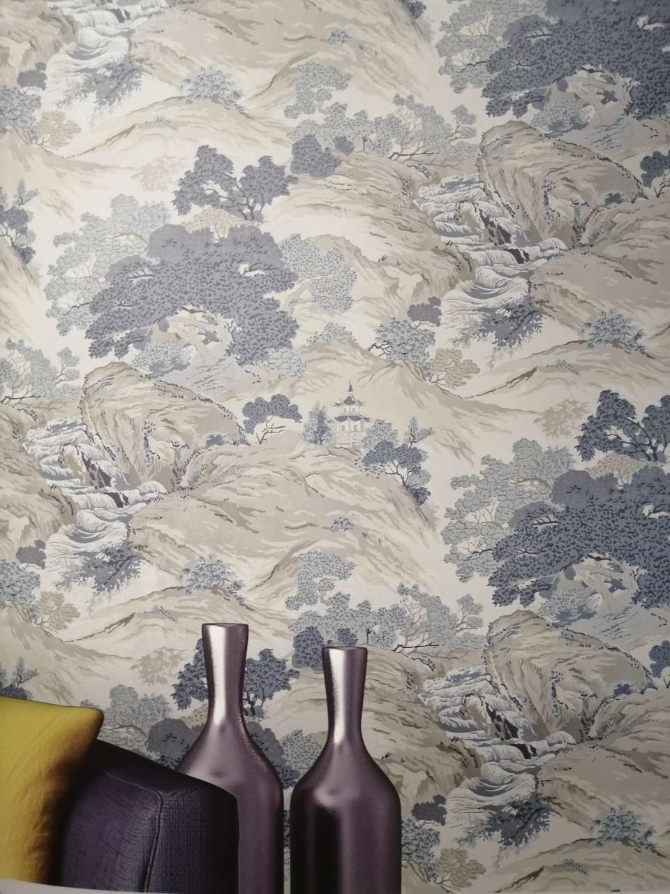 定高新中式油画山水莫兰迪色12007隐士墙纸图