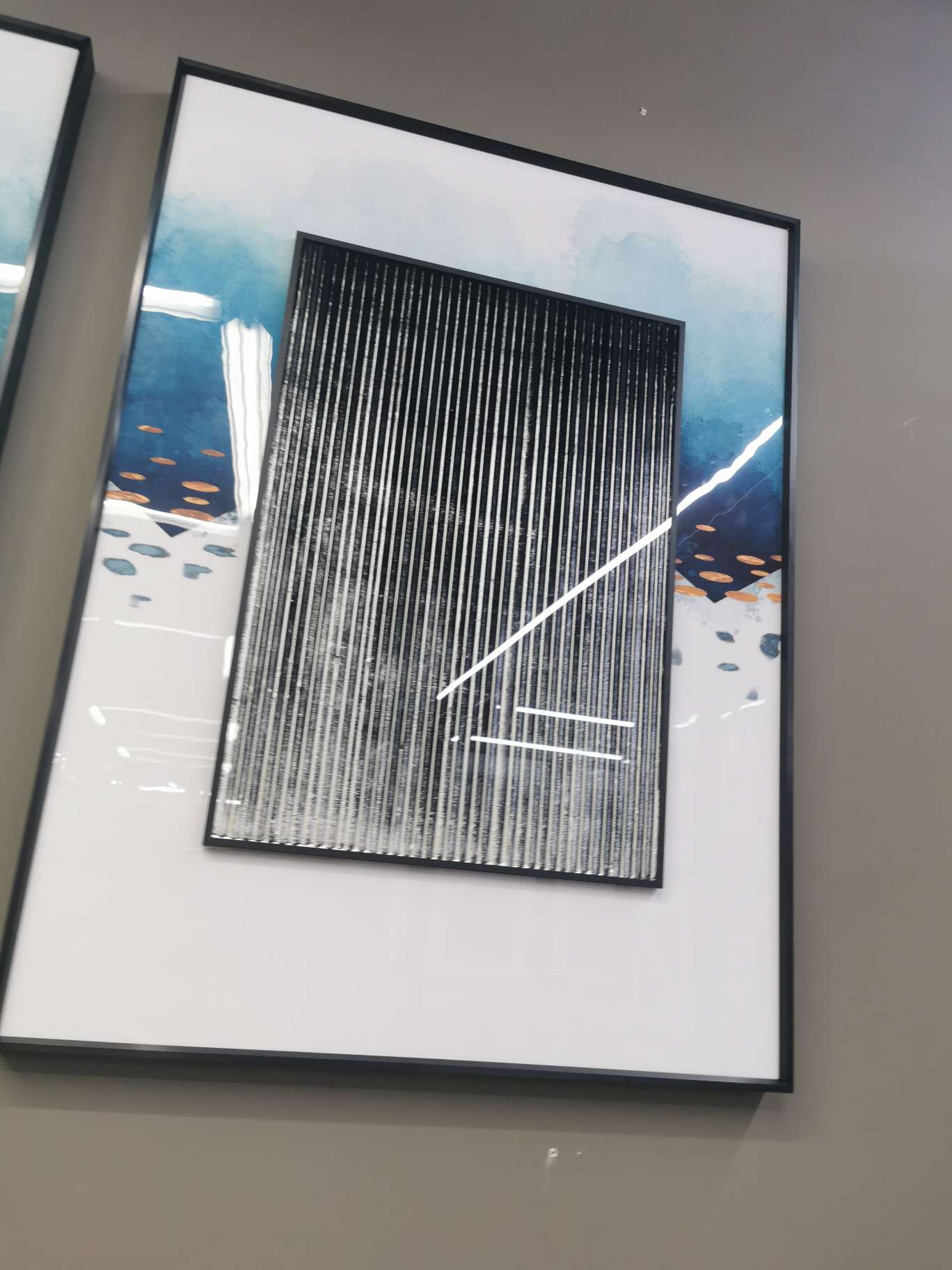 蓝色背景黑白现代轻奢餐厅玄关墙画抽象金色简约创意六边形新房客厅走廊装饰画