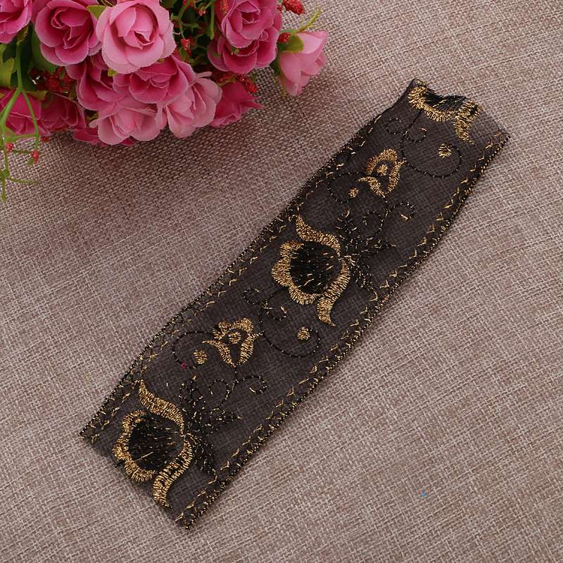 Wanli lace black background wedding fabric gold thread lace